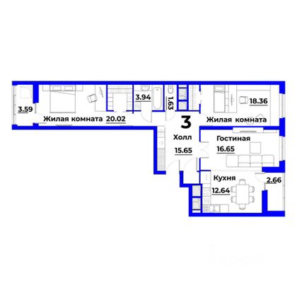 Продажа 3-комнатной квартиры 94,9 м², 6/20 этаж