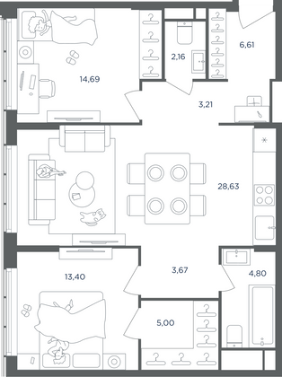 Продажа 3-комнатной квартиры 82,1 м², 33/51 этаж