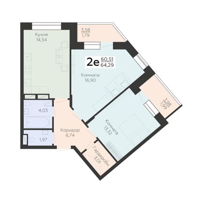 Продажа 2-комнатной квартиры 64,3 м², 9/24 этаж