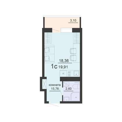 Продажа 1-комнатной квартиры 19,9 м², 16/20 этаж