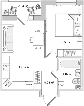 37,2 м², 1-комн. квартира, 8/18 этаж