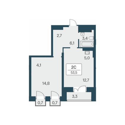 53,5 м², 2-комн. квартира, 3/30 этаж