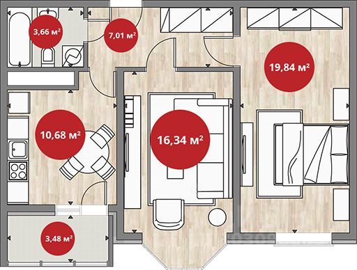 Продажа 2-комнатной квартиры 56,7 м², 6/18 этаж
