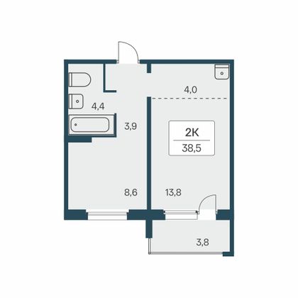 38,5 м², 1-комн. квартира, 15/17 этаж