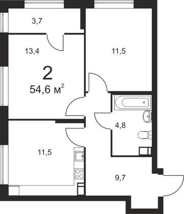 Продажа 2-комнатной квартиры 54,6 м², 9/25 этаж