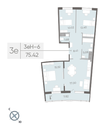 Продажа 3-комнатной квартиры 75,4 м², 14/14 этаж
