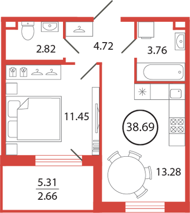 Продажа 1-комнатной квартиры 38,7 м², 12/12 этаж