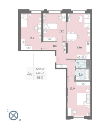 Продажа 3-комнатной квартиры 88 м², 3/18 этаж