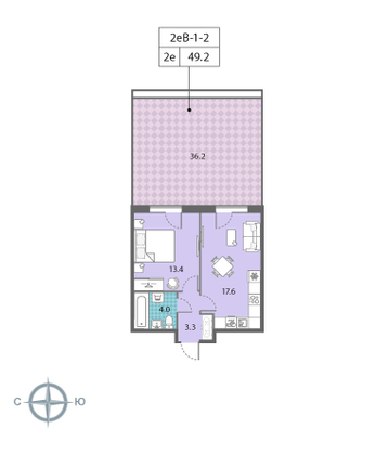 Продажа 1-комнатной квартиры 49,2 м², 2/23 этаж