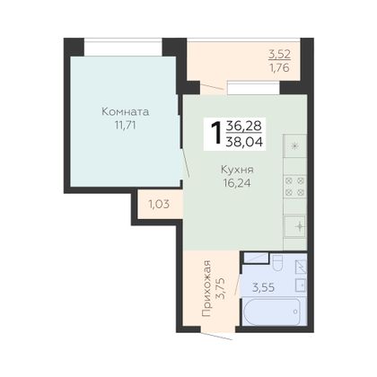 Продажа 1-комнатной квартиры 38 м², 2/24 этаж