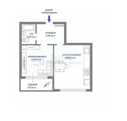 Продажа 1-комнатной квартиры 35,2 м², 3/21 этаж