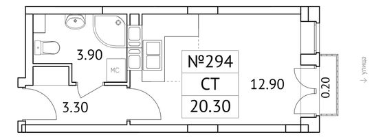 20,3 м², студия, 7/11 этаж