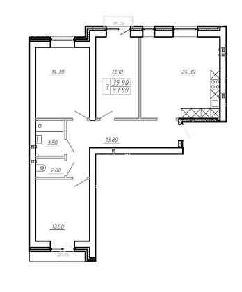 Продажа 3-комнатной квартиры 83,8 м², 2/4 этаж