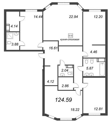 Продажа многокомнатной квартиры 124,6 м², 3/10 этаж