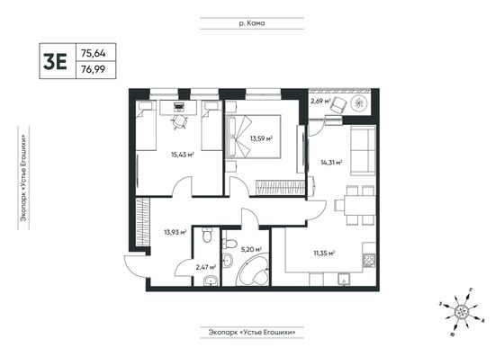 77 м², 3-комн. квартира, 3/6 этаж