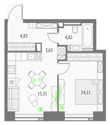 Продажа 1-комнатной квартиры 42,9 м², 26/46 этаж