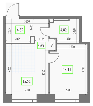 Продажа 1-комнатной квартиры 42,9 м², 26/57 этаж