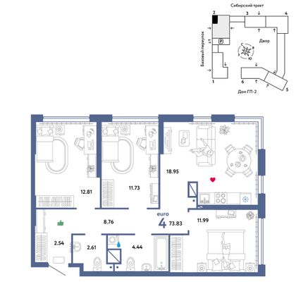 73,8 м², 4-комн. квартира, 5/32 этаж