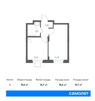 31,5 м², 1-комн. квартира, 13/17 этаж