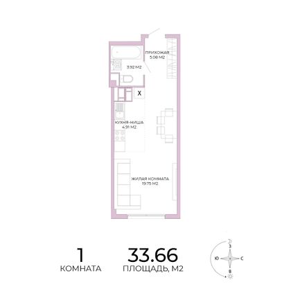 33,7 м², 1-комн. квартира, 17/17 этаж