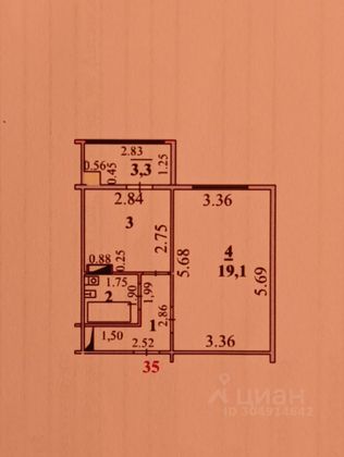 Продажа 1-комнатной квартиры 34 м², 3/3 этаж