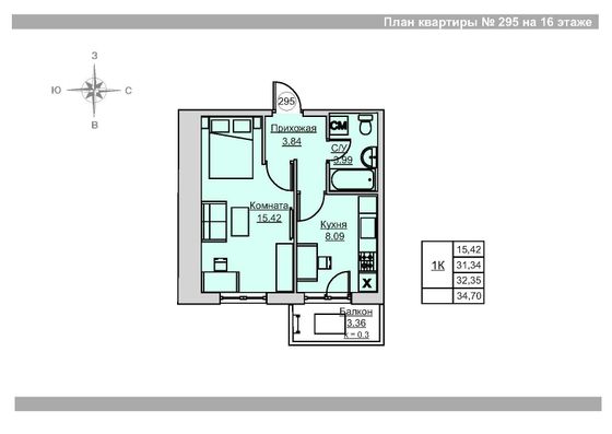 Продажа 1-комнатной квартиры 32,3 м², 16/18 этаж