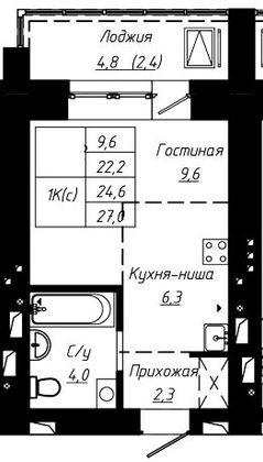 Продажа 1-комнатной квартиры 24,6 м², 11/16 этаж