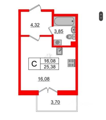 Продажа квартиры-студии 24,2 м², 9/12 этаж