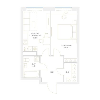 Продажа 1-комнатной квартиры 42,3 м², 4/23 этаж