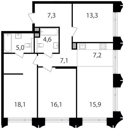 Продажа 3-комнатной квартиры 94,6 м², 14/25 этаж