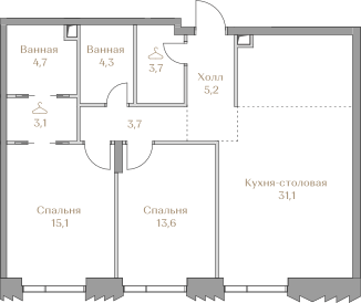 84,5 м², 2-комн. квартира, 3/18 этаж