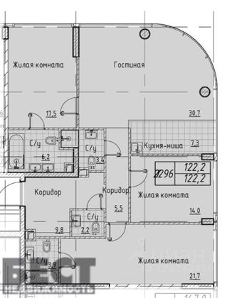 Продажа 4-комнатной квартиры 122,2 м², 34/46 этаж