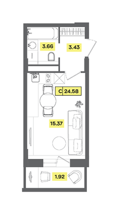 24,6 м², студия, 7 этаж