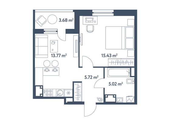 41,8 м², 1-комн. квартира, 18/25 этаж