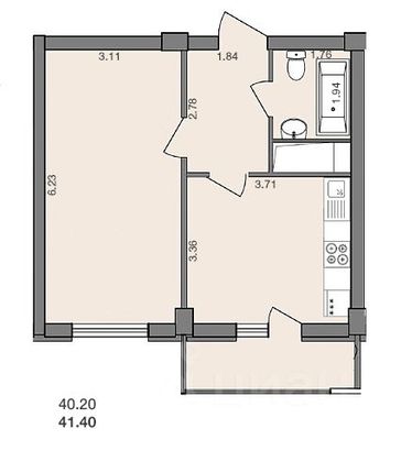 Продажа 1-комнатной квартиры 41,4 м², 13/13 этаж