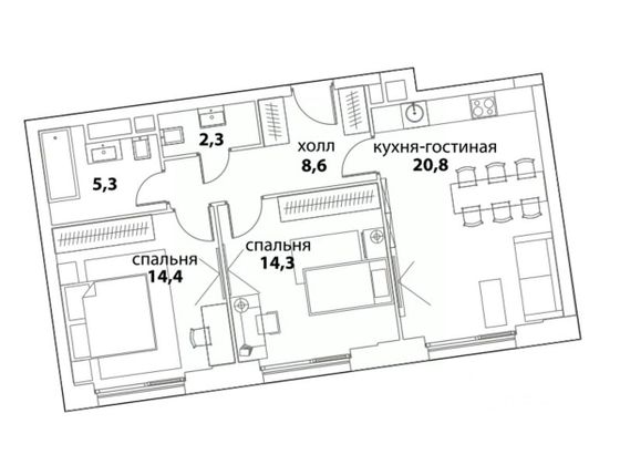 Продажа 2-комнатной квартиры 64,1 м², 2/10 этаж