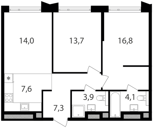 Продажа 2-комнатной квартиры 67,4 м², 7/24 этаж