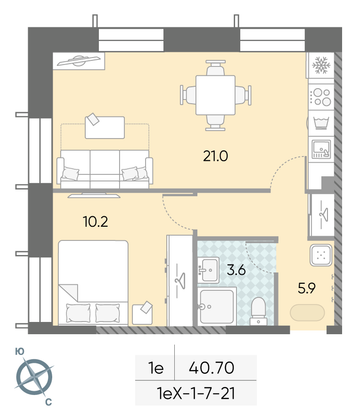 Продажа 1-комнатной квартиры 40,7 м², 9/28 этаж