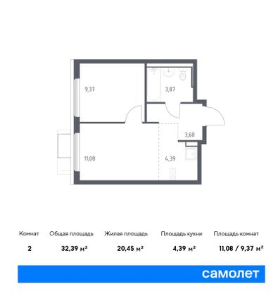 32,4 м², 1-комн. квартира, 9/17 этаж