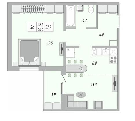 Продажа 2-комнатной квартиры 52,3 м², 2/17 этаж