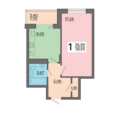 Продажа 1-комнатной квартиры 38,7 м², 16/18 этаж