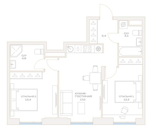 Продажа 2-комнатной квартиры 58 м², 14/23 этаж