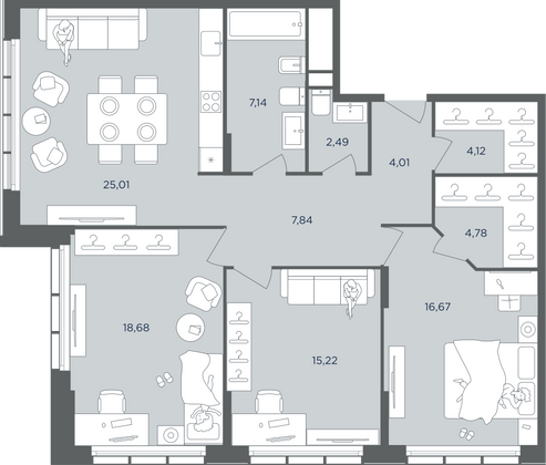 106 м², 4-комн. квартира, 34/41 этаж