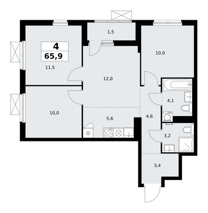 65,9 м², своб. планировка, 18/18 этаж