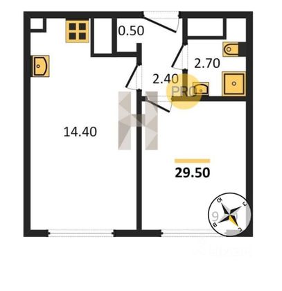 Продажа 1-комнатной квартиры 29,5 м², 22/22 этаж