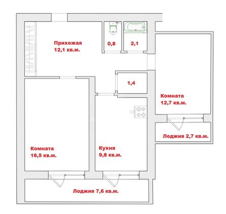 Продажа 2-комнатной квартиры 57 м², 2/3 этаж