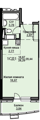 Продажа квартиры-студии 29,4 м², 12/17 этаж