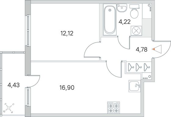 Продажа 1-комнатной квартиры 39,3 м², 3/8 этаж