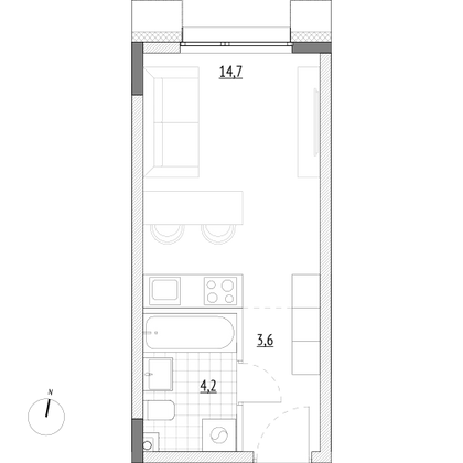 22,5 м², студия, 2/7 этаж