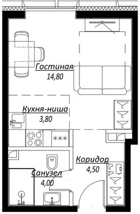 Продажа квартиры-студии 28,8 м², 5/10 этаж